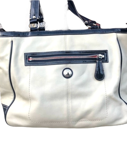 - F15887 Coach Cream navy blue Tote Laura VG! large bag purse