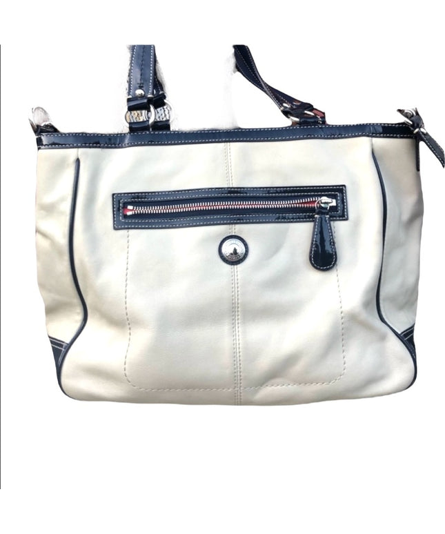 - F15887 Coach Cream navy blue Tote Laura VG! large bag purse