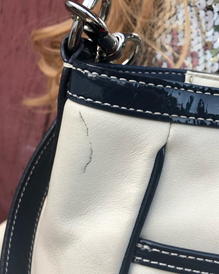 - F15887 Coach Cream navy blue Tote Laura VG! large bag purse