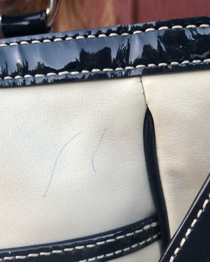 - F15887 Coach Cream navy blue Tote Laura VG! large bag purse
