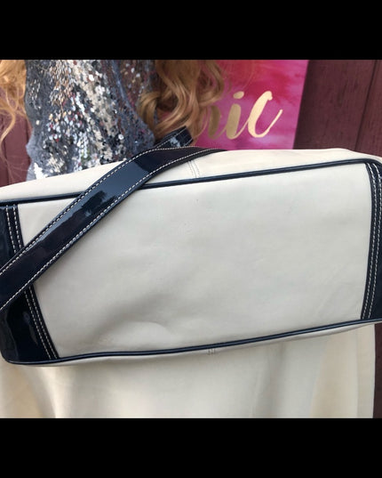 - F15887 Coach Cream navy blue Tote Laura VG! large bag purse