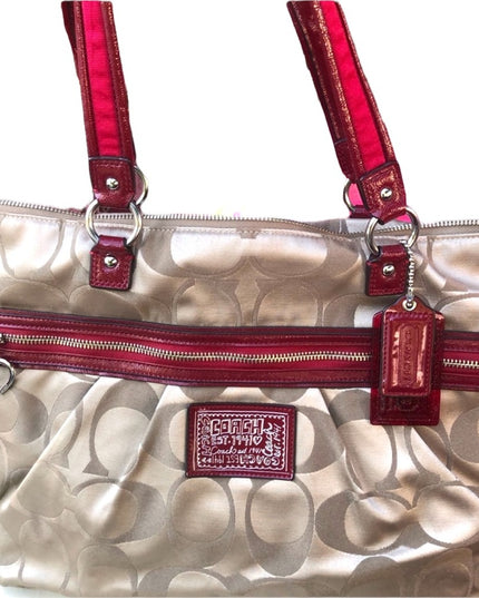 F20026 Coach Large shoulder bag Canvas mongram shoulder bag purse red