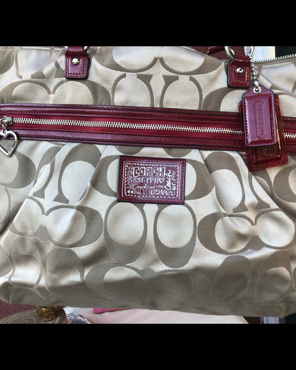 F20026 Coach Large shoulder bag Canvas mongram shoulder bag purse red