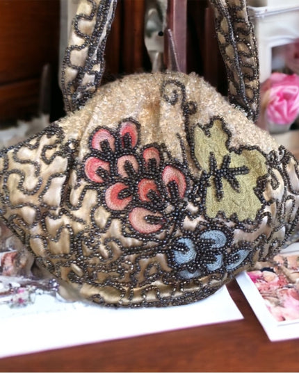 - Antique Beaded flower wristlet 1920s Hudsons Bay silk fancy wedding prom
