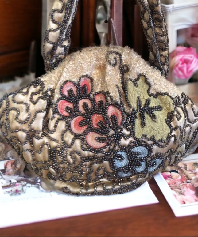 - Antique Beaded flower wristlet 1920s Hudsons Bay silk fancy wedding prom