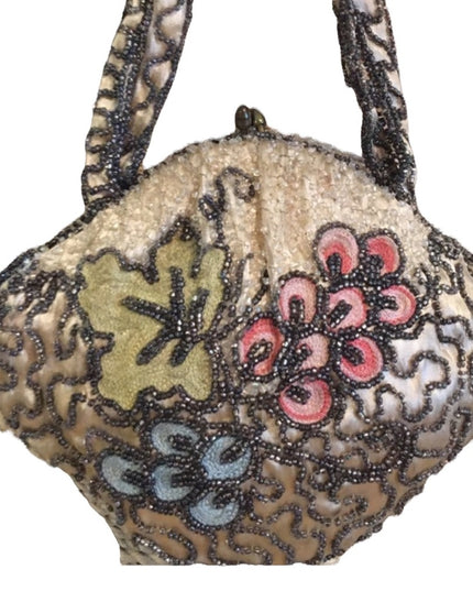 - Antique Beaded flower wristlet 1920s Hudsons Bay silk fancy wedding prom