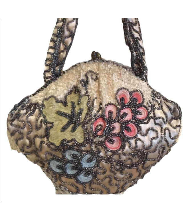 - Antique Beaded flower wristlet 1920s Hudsons Bay silk fancy wedding prom
