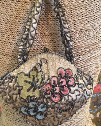 - Antique Beaded flower wristlet 1920s Hudsons Bay silk fancy wedding prom