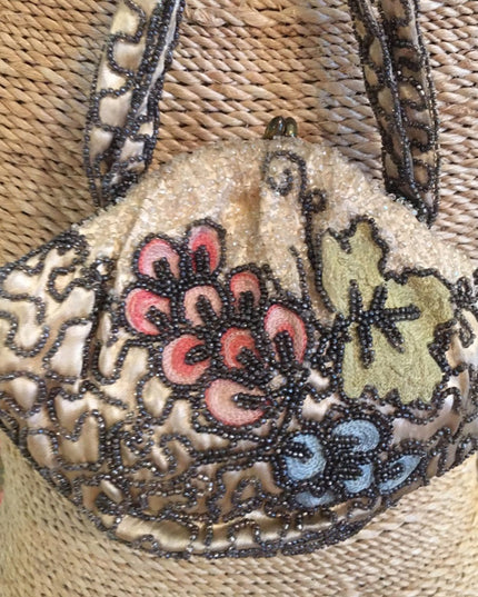 - Antique Beaded flower wristlet 1920s Hudsons Bay silk fancy wedding prom