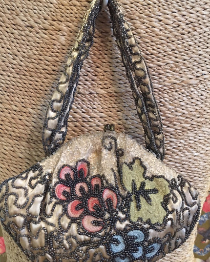 - Antique Beaded flower wristlet 1920s Hudsons Bay silk fancy wedding prom