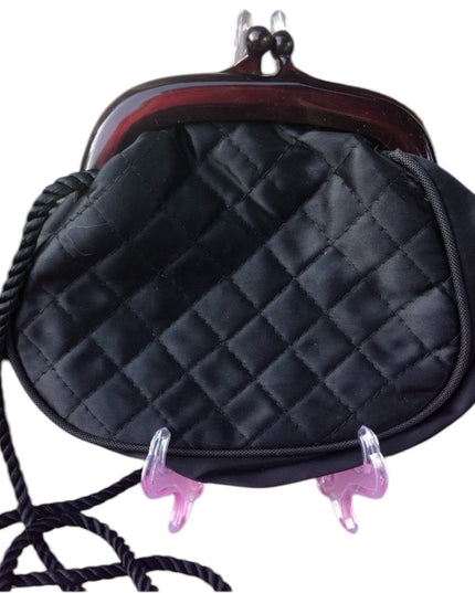 Vintage small black quilted fabric shoulder bag
