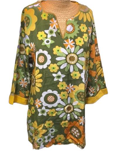 Bob  Mackie NWT Flower silk Mid sleeve blouse New green vintage 1980s