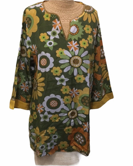 Bob  Mackie NWT Flower silk Mid sleeve blouse New green vintage 1980s