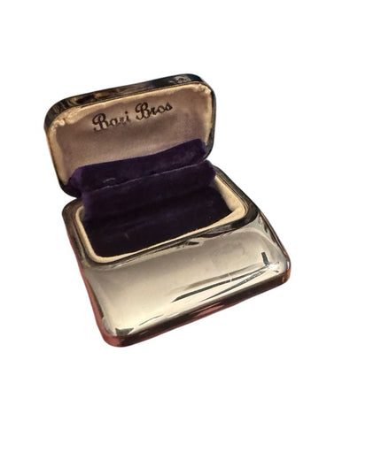 Antique early plastic Art Deco Blue velvet Bari Bros  Jewelry ring Box Chrome
