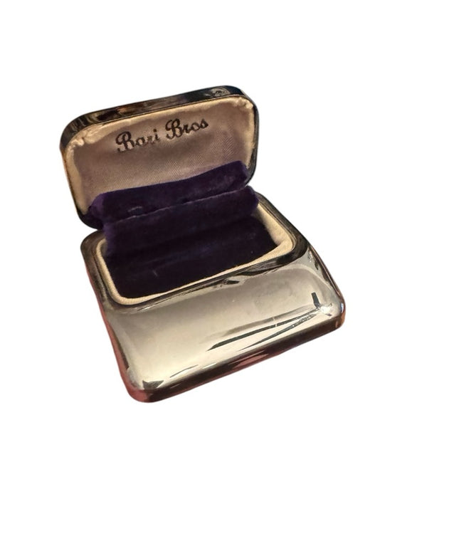 Antique early plastic Art Deco Blue velvet Bari Bros  Jewelry ring Box Chrome