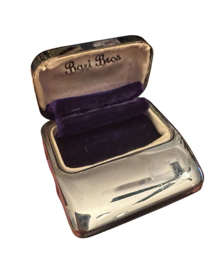 Antique early plastic Art Deco Blue velvet Bari Bros  Jewelry ring Box Chrome