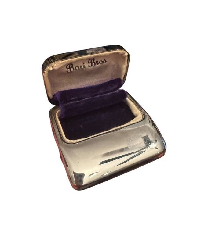 Antique early plastic Art Deco Blue velvet Bari Bros  Jewelry ring Box Chrome