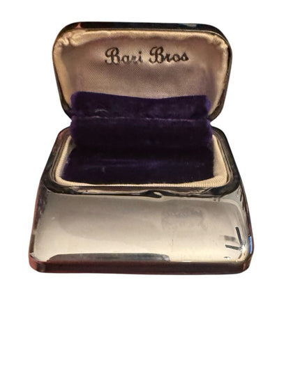 Antique early plastic Art Deco Blue velvet Bari Bros  Jewelry ring Box Chrome