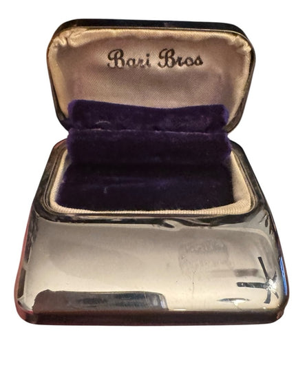 Antique early plastic Art Deco Blue velvet Bari Bros  Jewelry ring Box Chrome