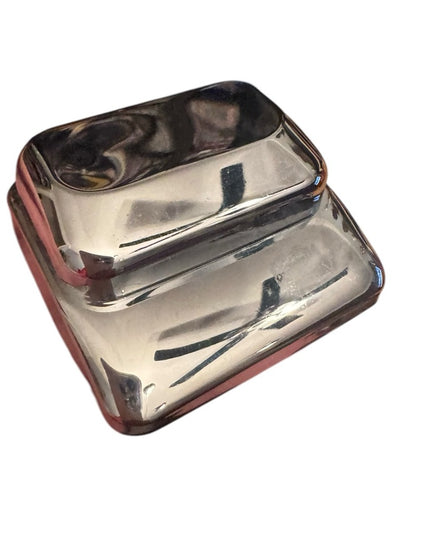 Antique early plastic Art Deco Blue velvet Bari Bros  Jewelry ring Box Chrome