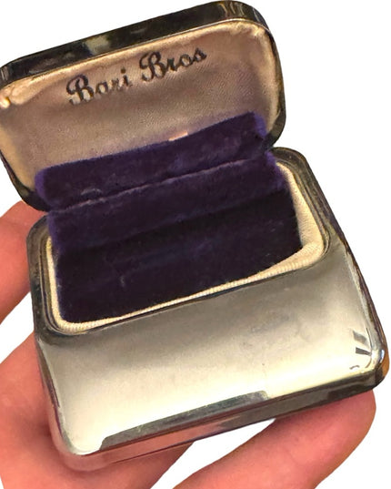 Antique early plastic Art Deco Blue velvet Bari Bros  Jewelry ring Box Chrome