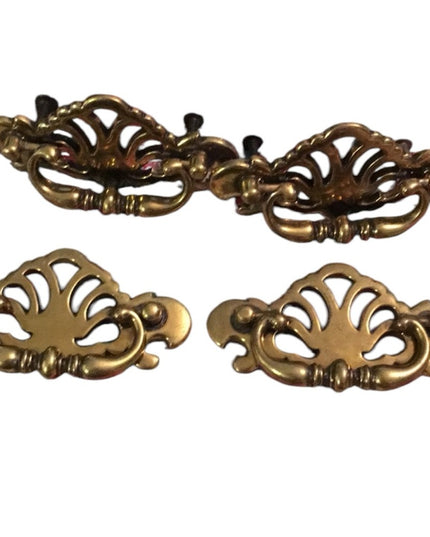 Lot of 4 Vintage brass drawer pulls fancy paintable MCM