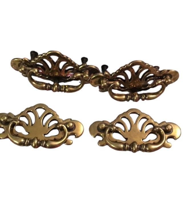 Lot of 4 Vintage brass drawer pulls fancy paintable MCM