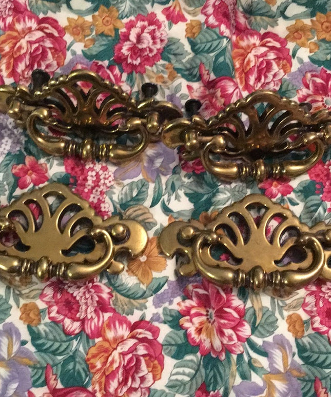 Lot of 4 Vintage brass drawer pulls fancy paintable MCM