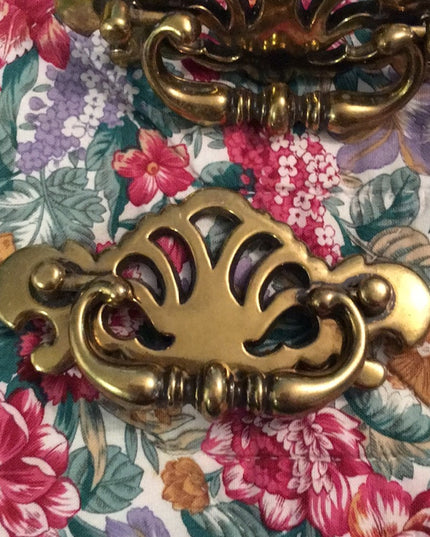 Lot of 4 Vintage brass drawer pulls fancy paintable MCM