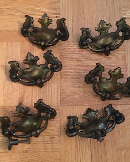 Vintage MCM 1 hole vintage brass drawer dresser paintable pulls x6 pcs