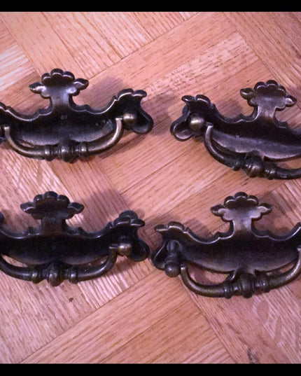 Vintage MCM lot 4 vintage brass dresser paintable drawer pulls 2 hole