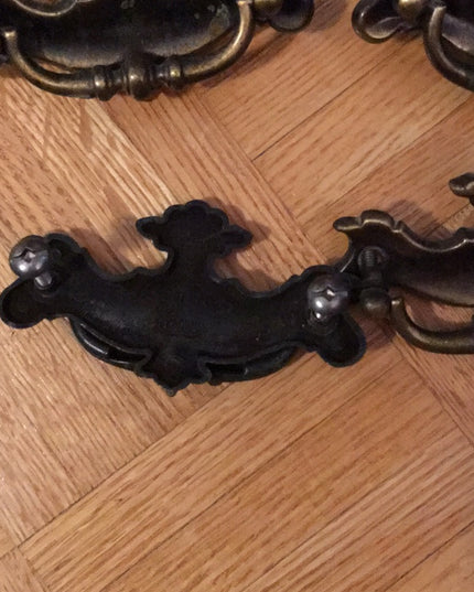 Vintage MCM lot 4 vintage brass dresser paintable drawer pulls 2 hole
