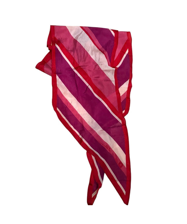 Vintage Anne Klein 66x10” Colorful pink red white SILK
Striped Scarf