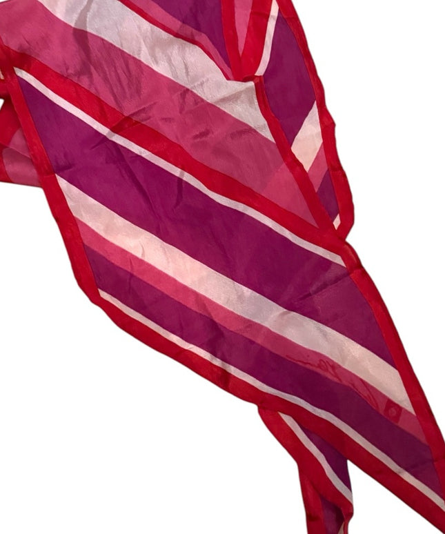 Vintage Anne Klein 66x10” Colorful pink red white SILK
Striped Scarf