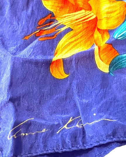 Vintage 1980s Purple orange Hawaiian Flowers floral Silk Anne Klein scarf