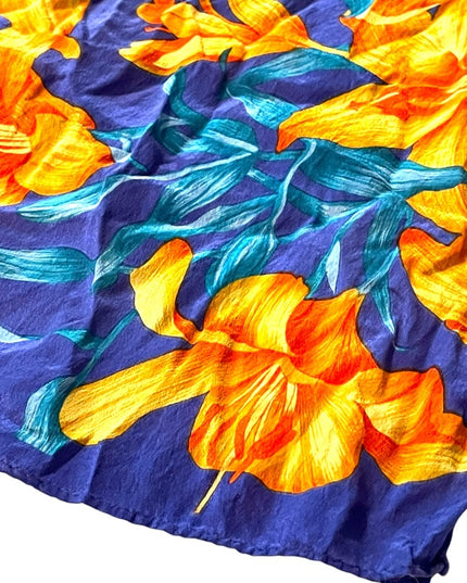 Vintage 1980s Purple orange Hawaiian Flowers floral Silk Anne Klein scarf