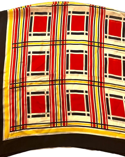 Anne Klein ll Silk Striped scarf yellow black red geometric Squares