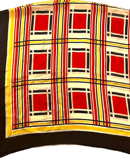 Anne Klein ll Silk Striped scarf yellow black red geometric Squares