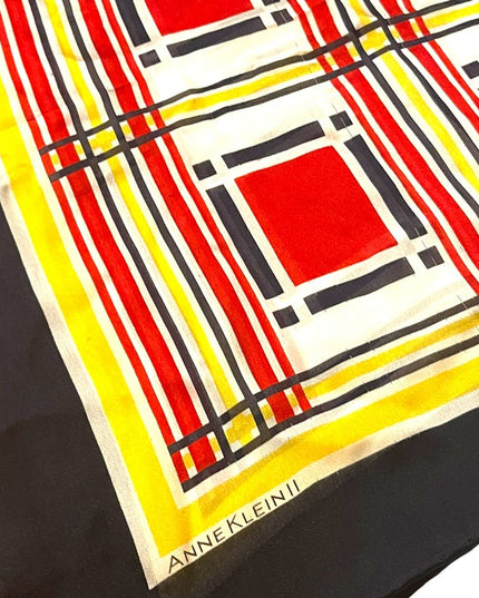 Anne Klein ll Silk Striped scarf yellow black red geometric Squares