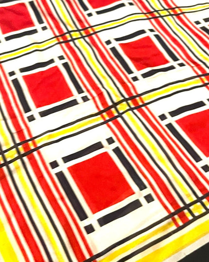 Anne Klein ll Silk Striped scarf yellow black red geometric Squares