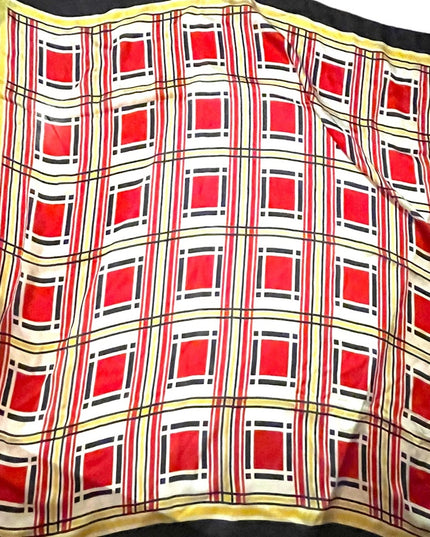 Anne Klein ll Silk Striped scarf yellow black red geometric Squares
