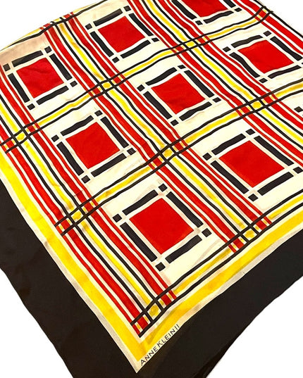 Anne Klein ll Silk Striped scarf yellow black red geometric Squares