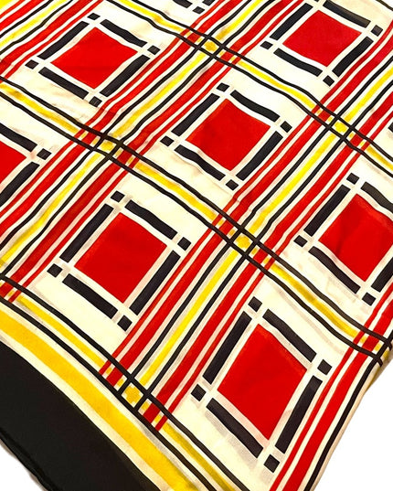 Anne Klein ll Silk Striped scarf yellow black red geometric Squares