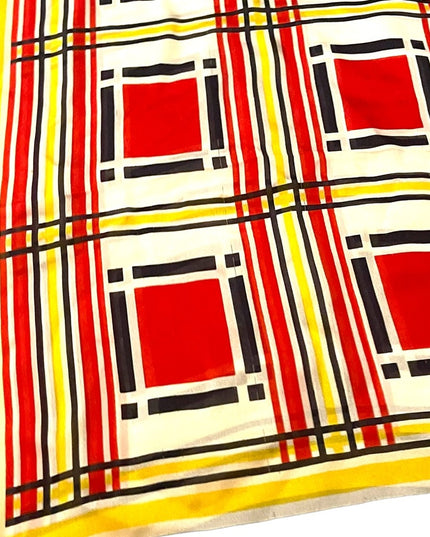 Anne Klein ll Silk Striped scarf yellow black red geometric Squares