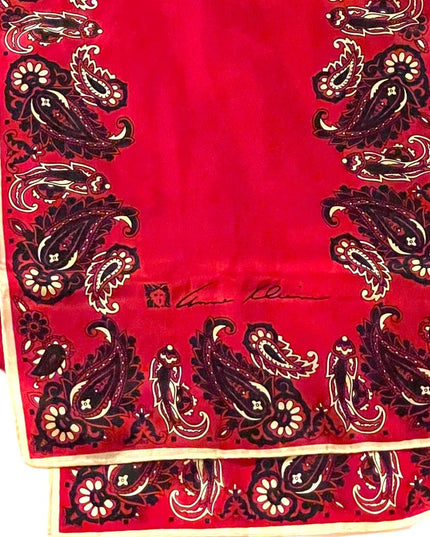 Vintage Anne Klein Red silk PAISLEY signature scarf