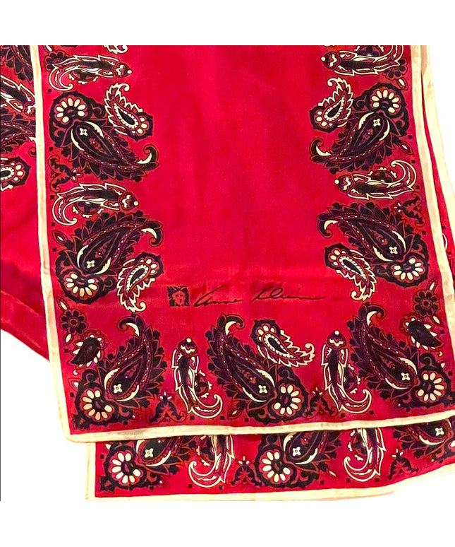 Vintage Anne Klein Red silk PAISLEY signature scarf