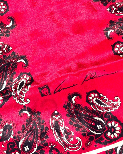 Vintage Anne Klein Red silk PAISLEY signature scarf