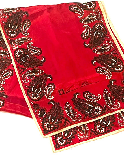Vintage Anne Klein Red silk PAISLEY signature scarf