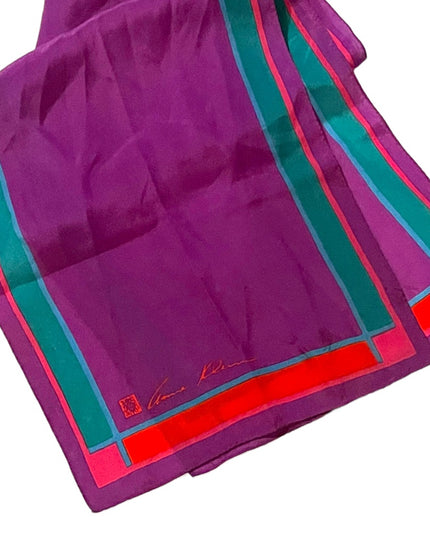 Vintage 1980s Anne Klein Purple red teal fancy SILK Scarf
