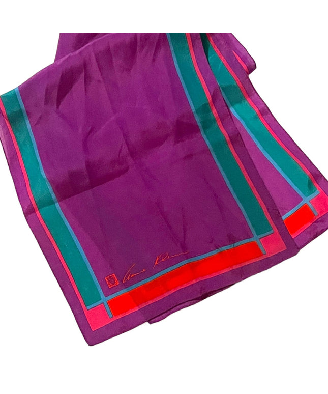 Vintage 1980s Anne Klein Purple red teal fancy SILK Scarf